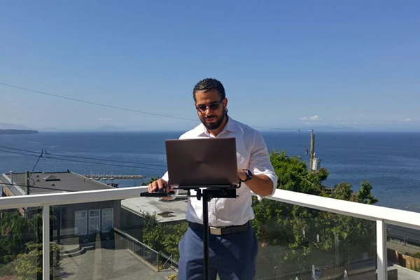 Edward Vega performing on-site Lidar measuring