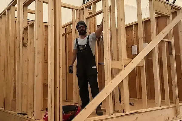 Stick wood frame construction of a new home